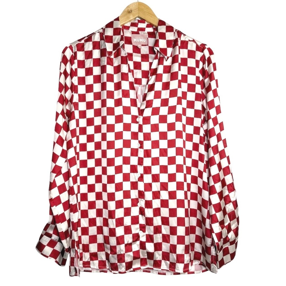 Show Me Your Mumu Early Riser Pajama Top Womens XS Red White Check Button Up